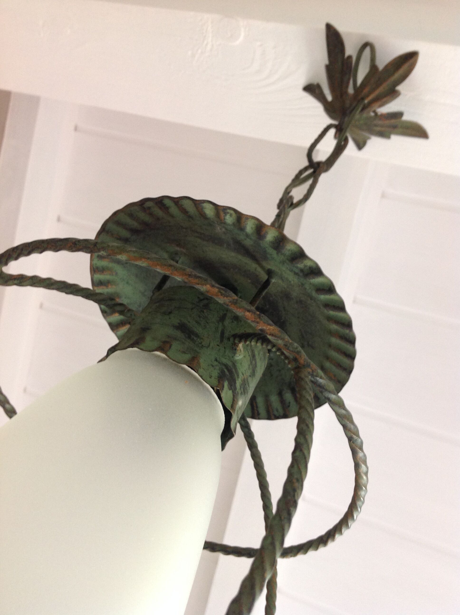 Lantern hanging lamp vintage green effect of gray painted metal
