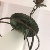 Lantern hanging lamp vintage green effect of gray painted metal