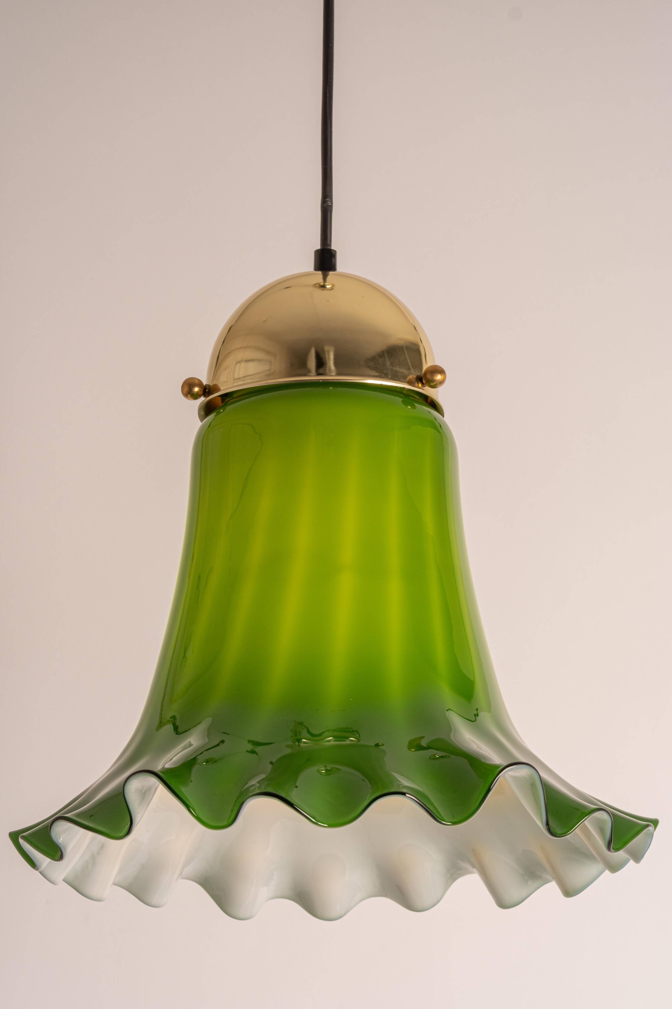 Green glass pendant by Peill & Putzler, Germany, 1970.
