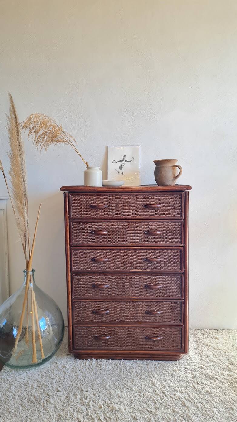 Commode en rotin vintage circa années 70