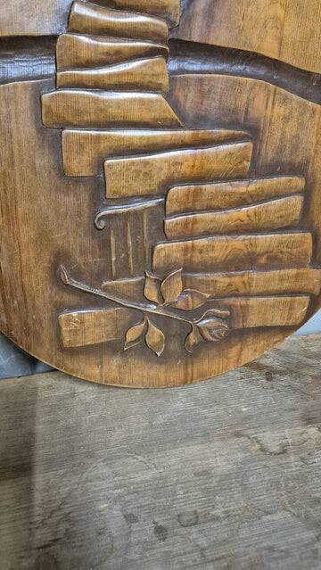 Vintage carved wooden wall plaque, sculptural relief, Czechoslovakia, mid-20th century, 47 cm