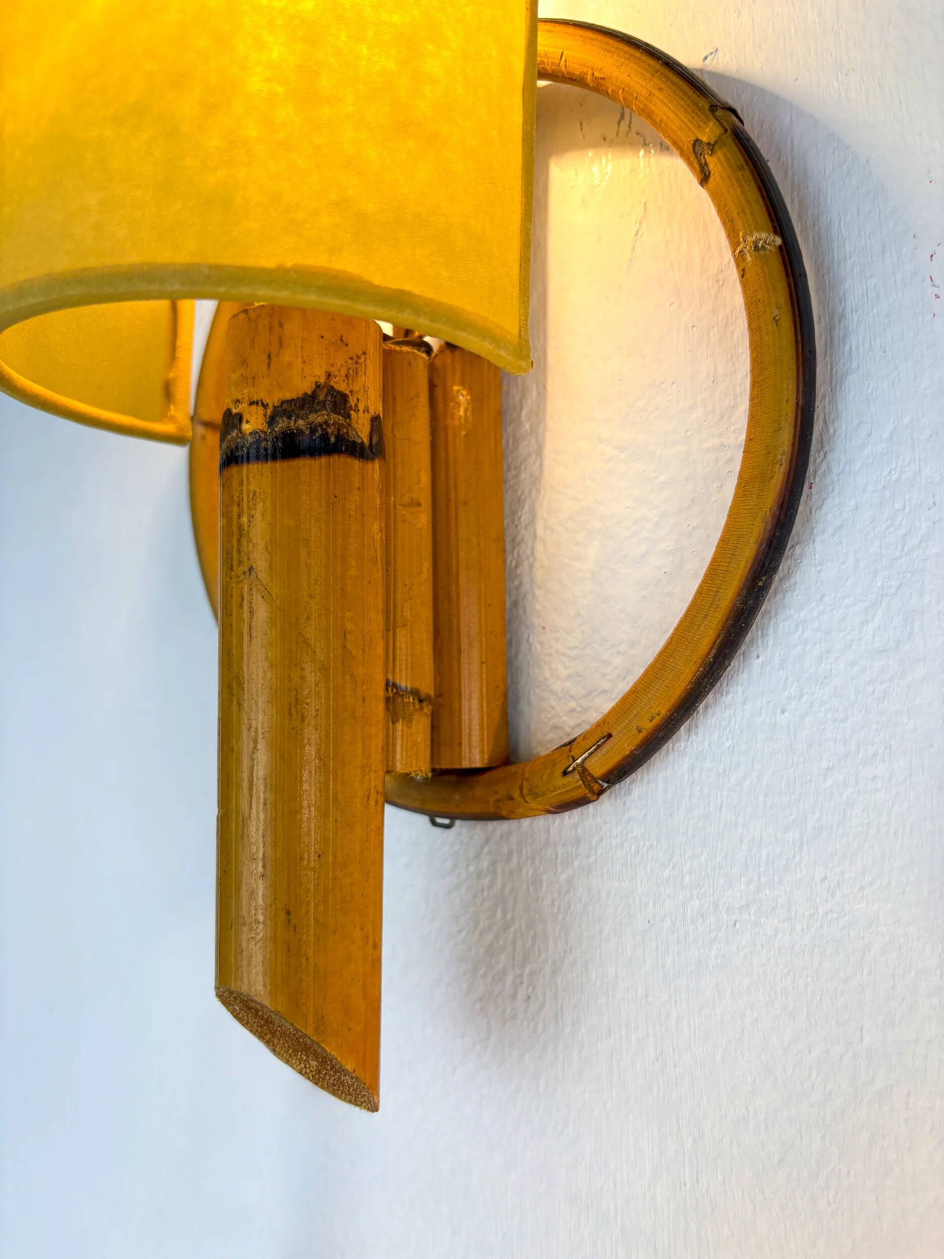 Pair of mid-century rattan wall sconces, Italy, circa 1960s
