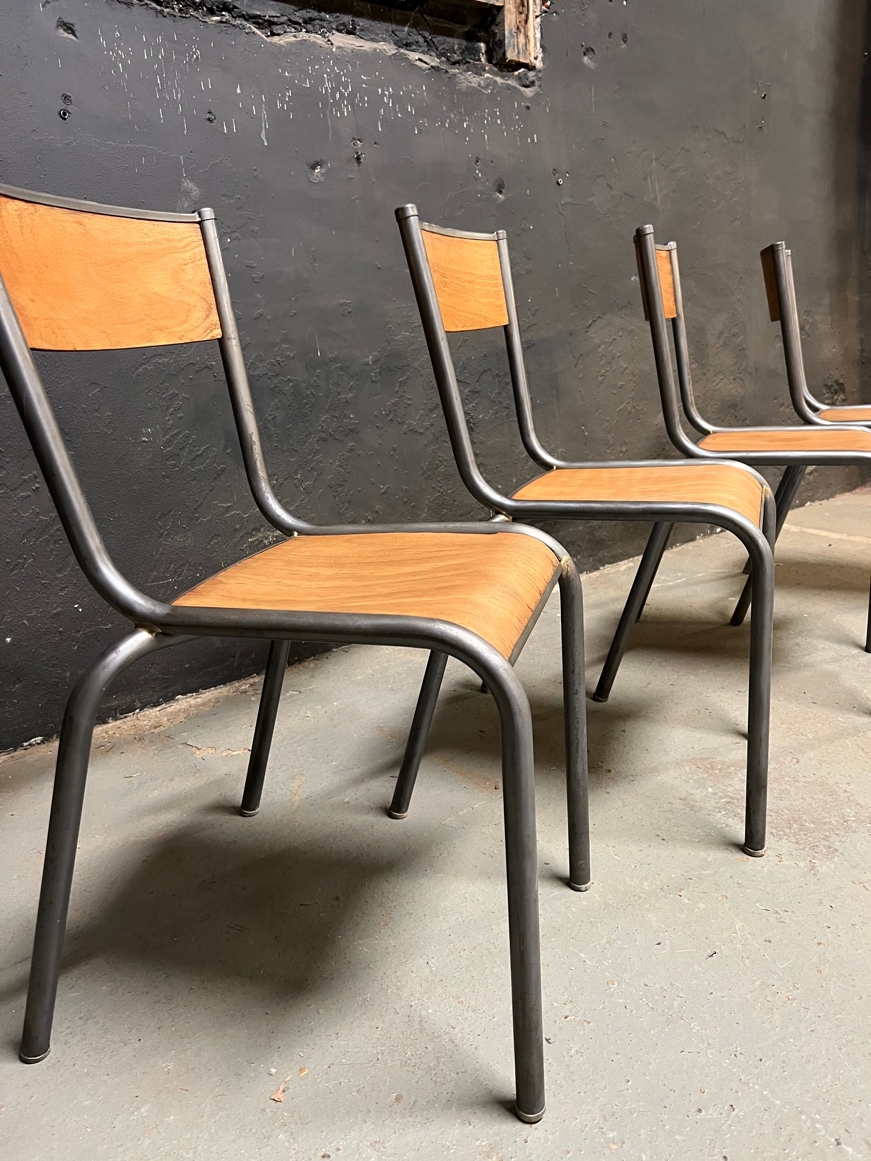 Set of Mulca school chairs patinated graphite.