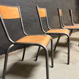 Set of Mulca school chairs patinated graphite.
