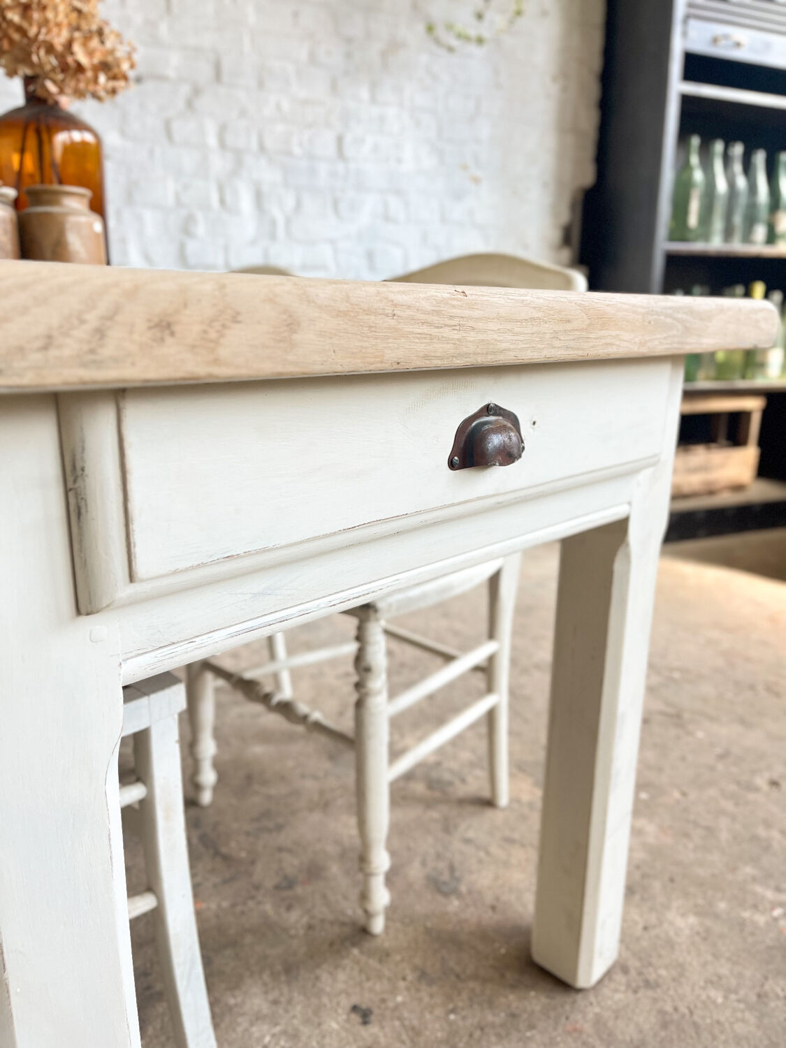 Old farmhouse table base white patina
