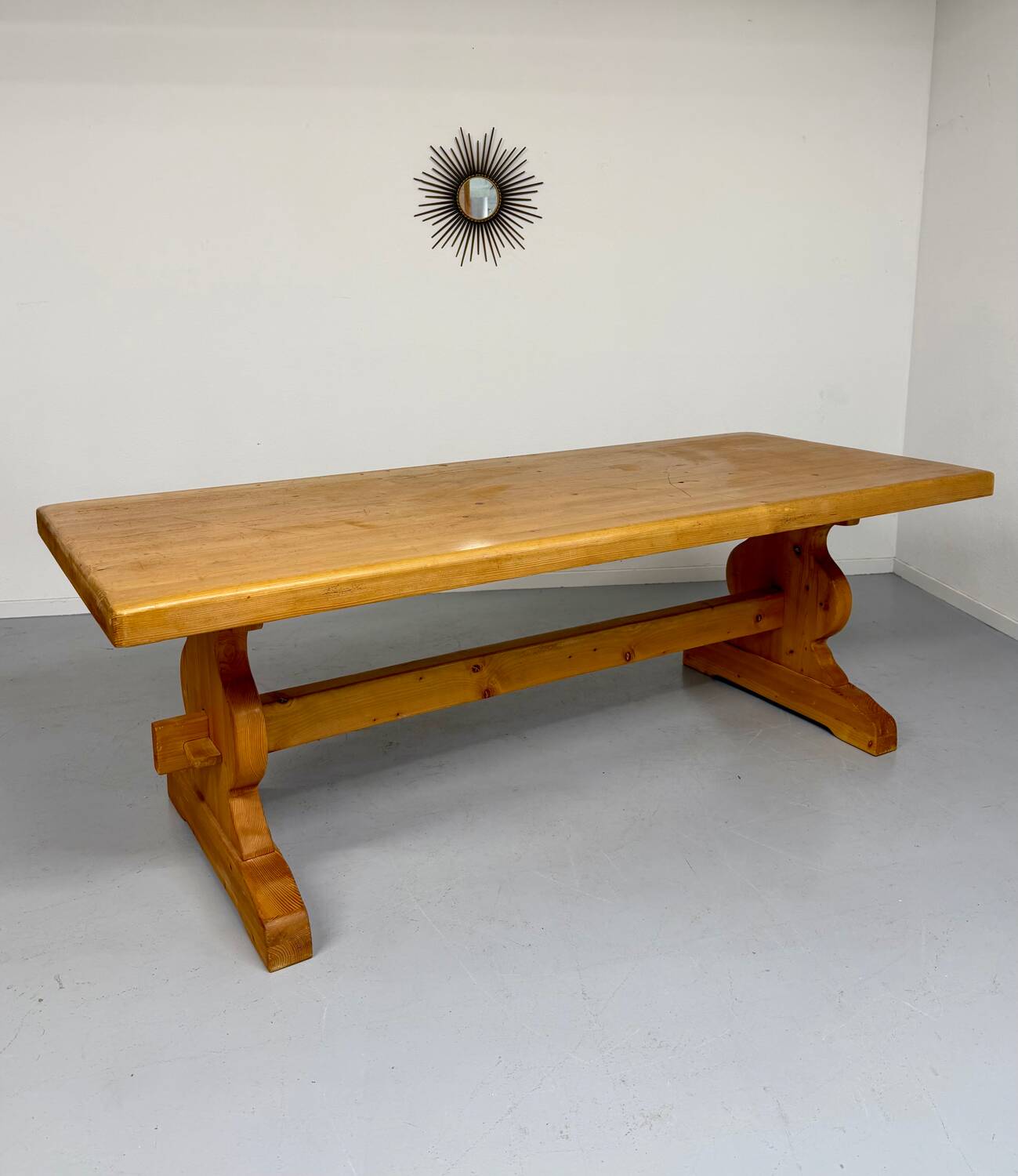 Vintage XXL farmhouse monastery pine table from the 1960s.