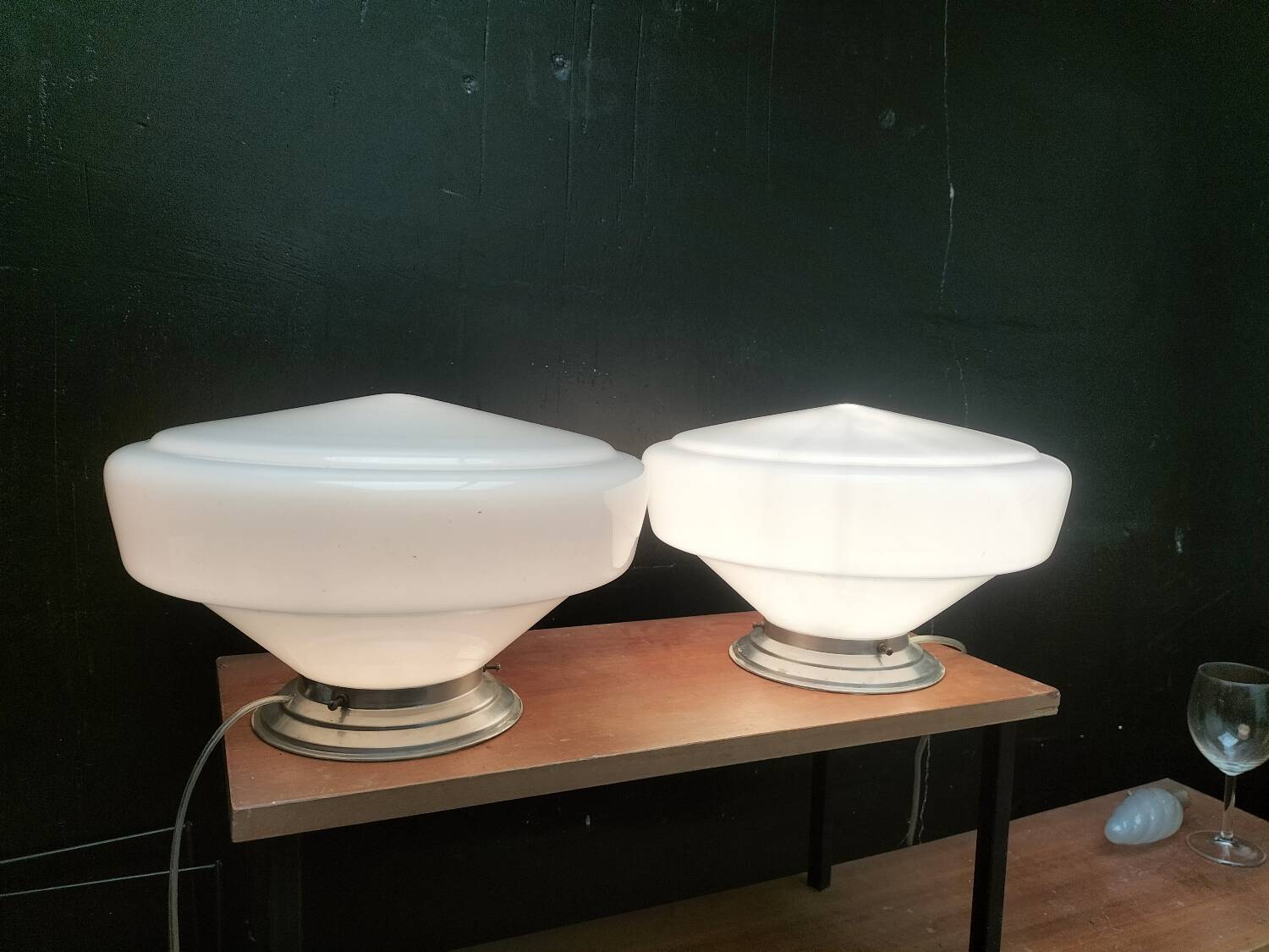 Pair of opaline lamps