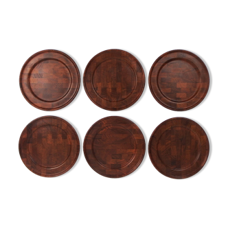 Set of six rosewood plates by Digsmed