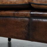 Comfortable vintage sheepskin 2.5-seater club sofa