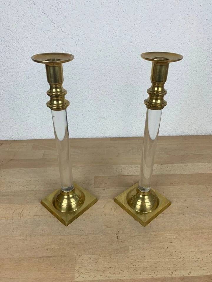 Pair of plexiglass and brass candlesticks by Estrid Ericson, vintage
