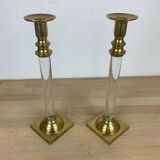 Pair of plexiglass and brass candlesticks by Estrid Ericson, vintage