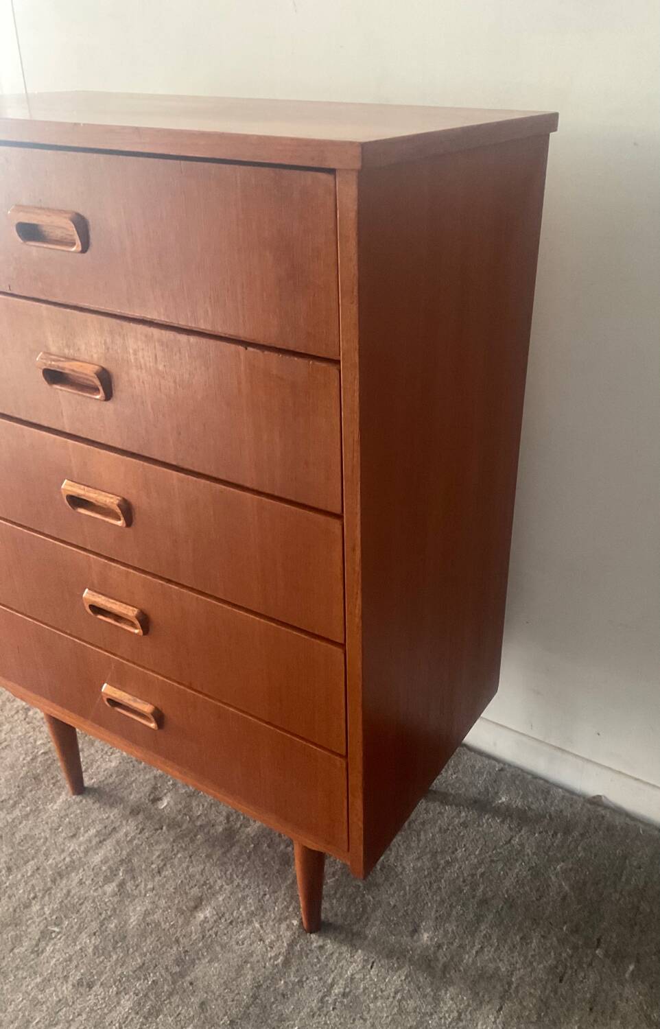 Danish teak chiffonier chest of drawers with 5 drawers