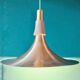 Large trumpet-shaped lamp in brushed and gold-plated aluminum. Denmark, 1970