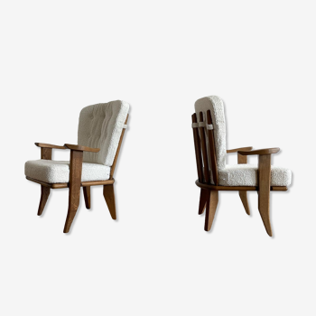 Pair of oak armchairs by Guillerme and Chambron, 1960s