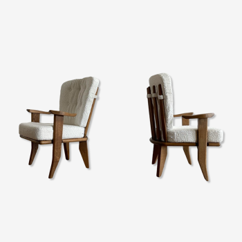 Paire de fauteuils en chêne par Guillerme et Chambron, 1960