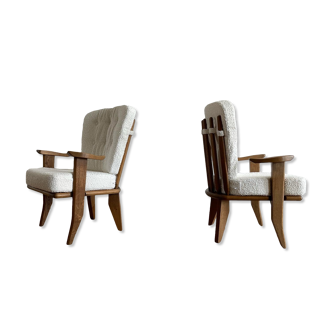 Pair of oak armchairs by Guillerme and Chambron, 1960s