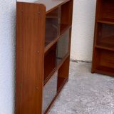 glass wall bookcase in vintage teak 1950
