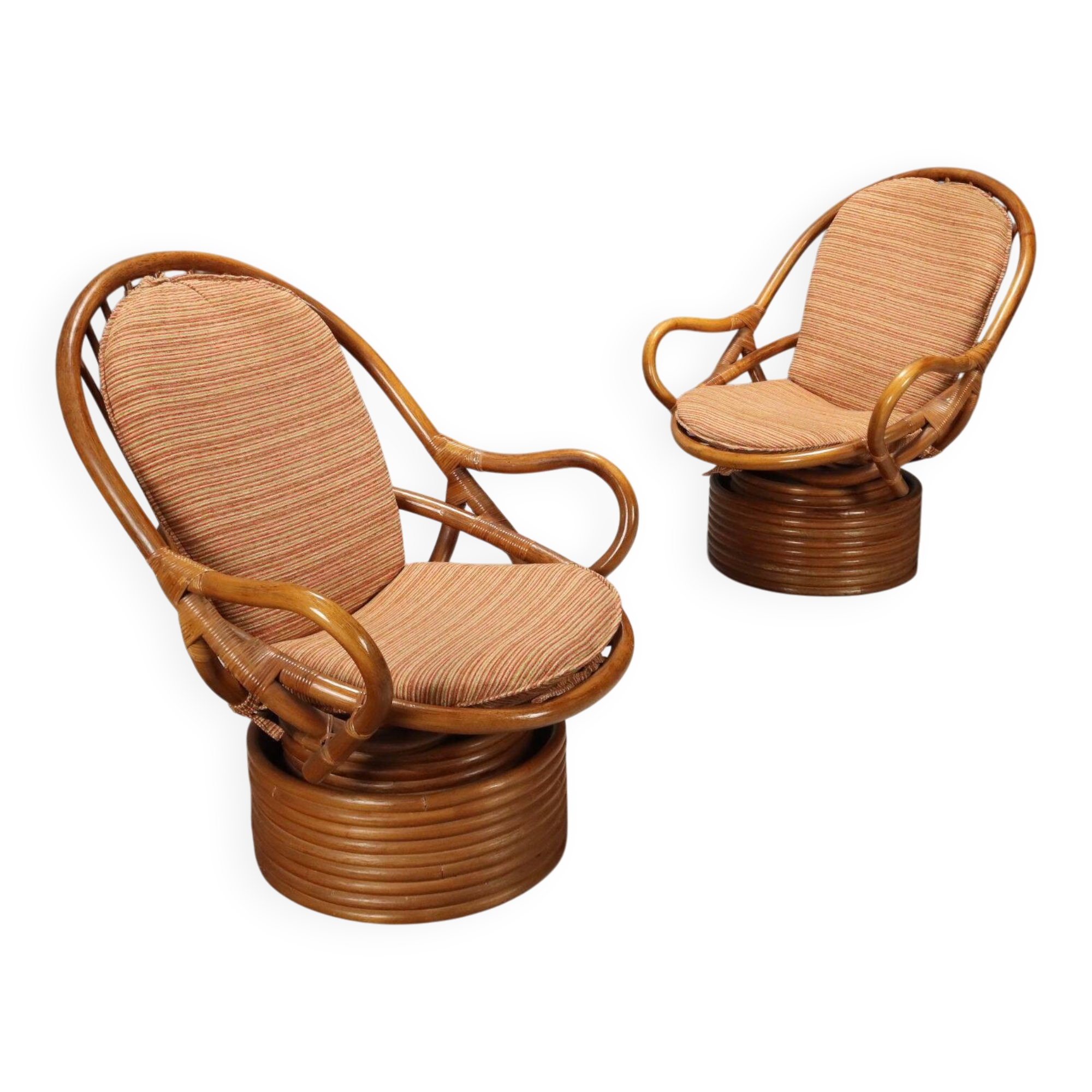 Pair of swivel armchairs in bamboo, 1960s