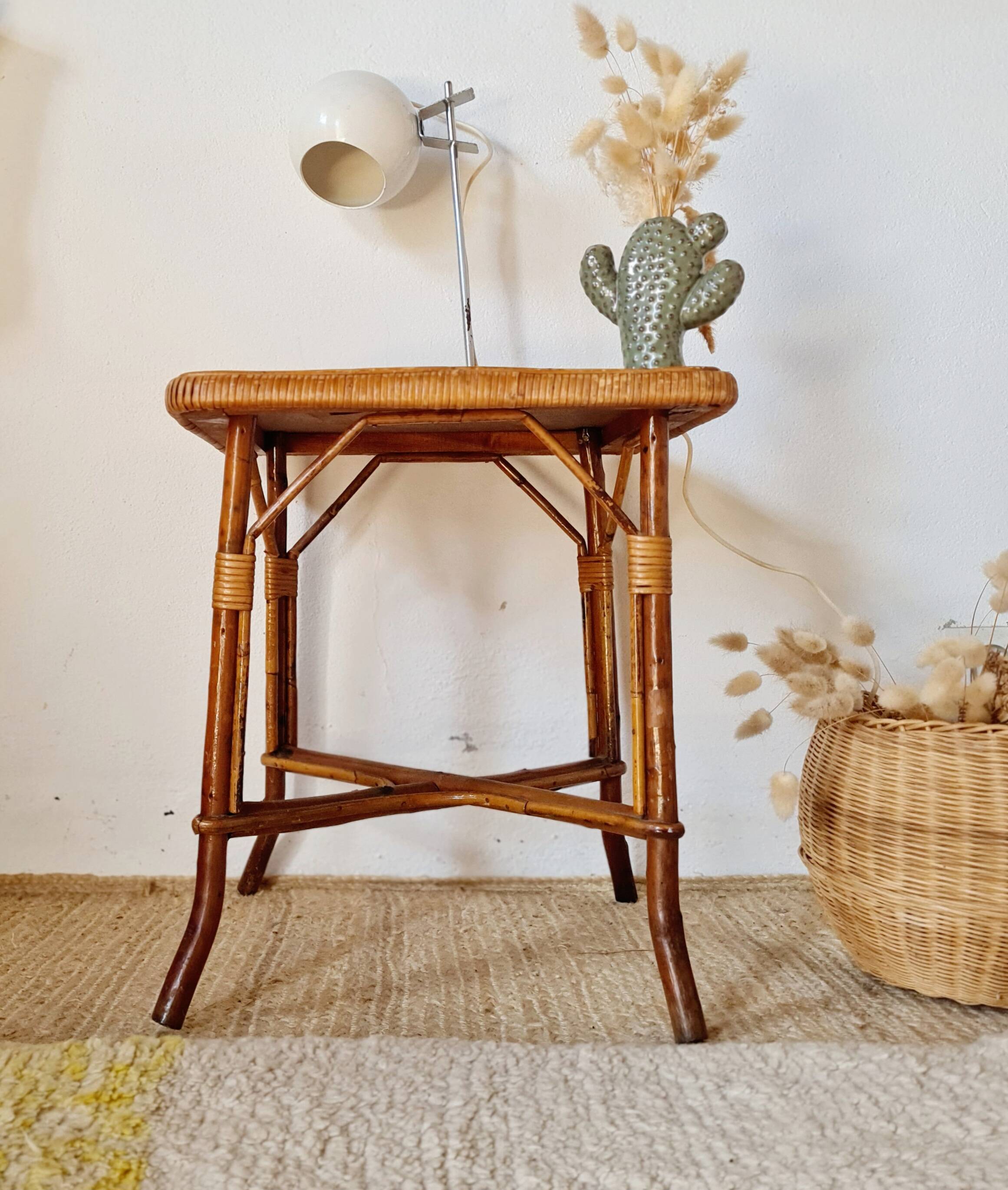 Vintage rattan side table or coffee table – 1960s Riviera style