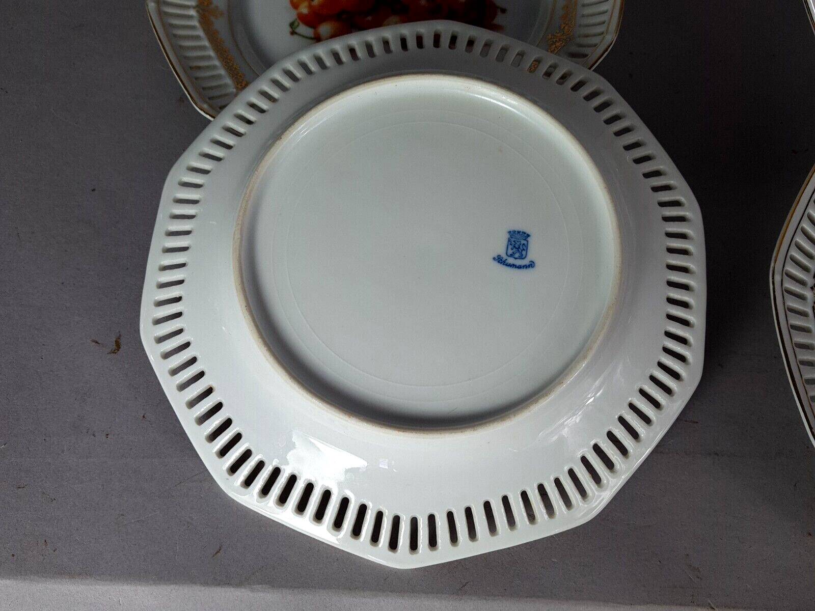 Set of 10 dessert plates & dish, openwork marli & fruits vintage 50s