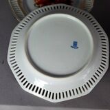 Set of 10 dessert plates & dish, openwork marli & fruits vintage 50s