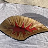 Fruit bowl in glazed ceramic, red design motif, Vallauris, vintage