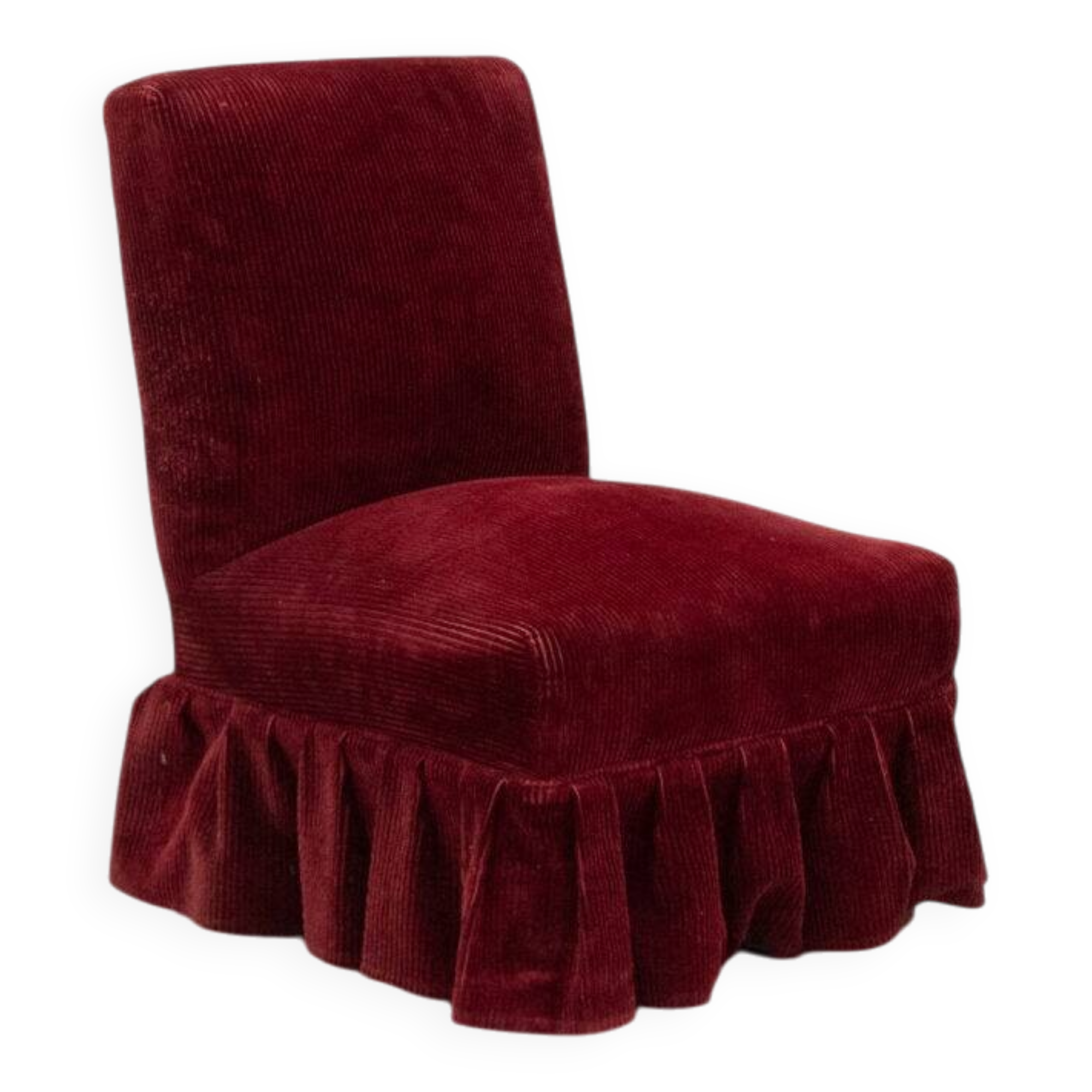 Fauteuil crapaud en velours côtelé rouge des années 1960