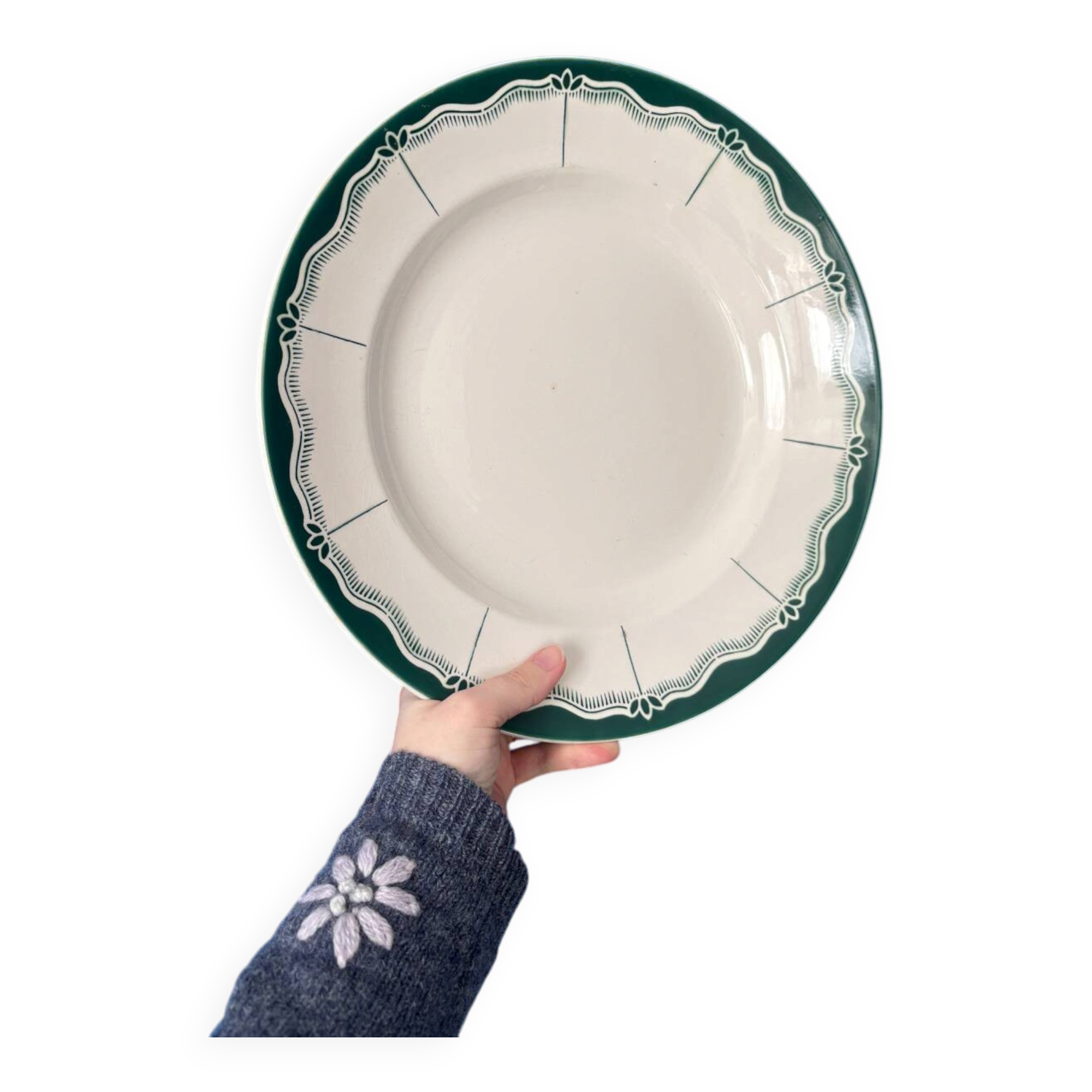 Round plate Digoin Sarreguemines Pascal green – vintage serving plate