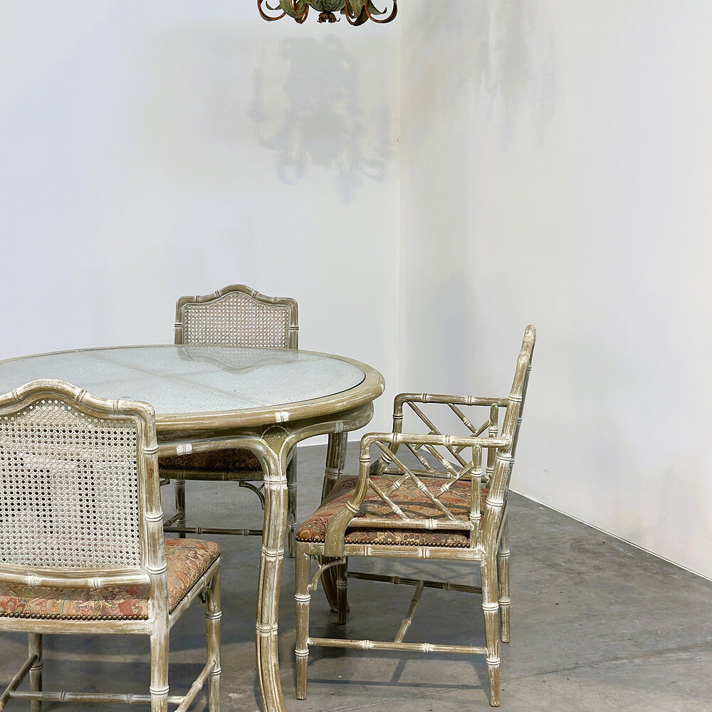 Vintage faux bamboo dining set with original fabric, 1980s