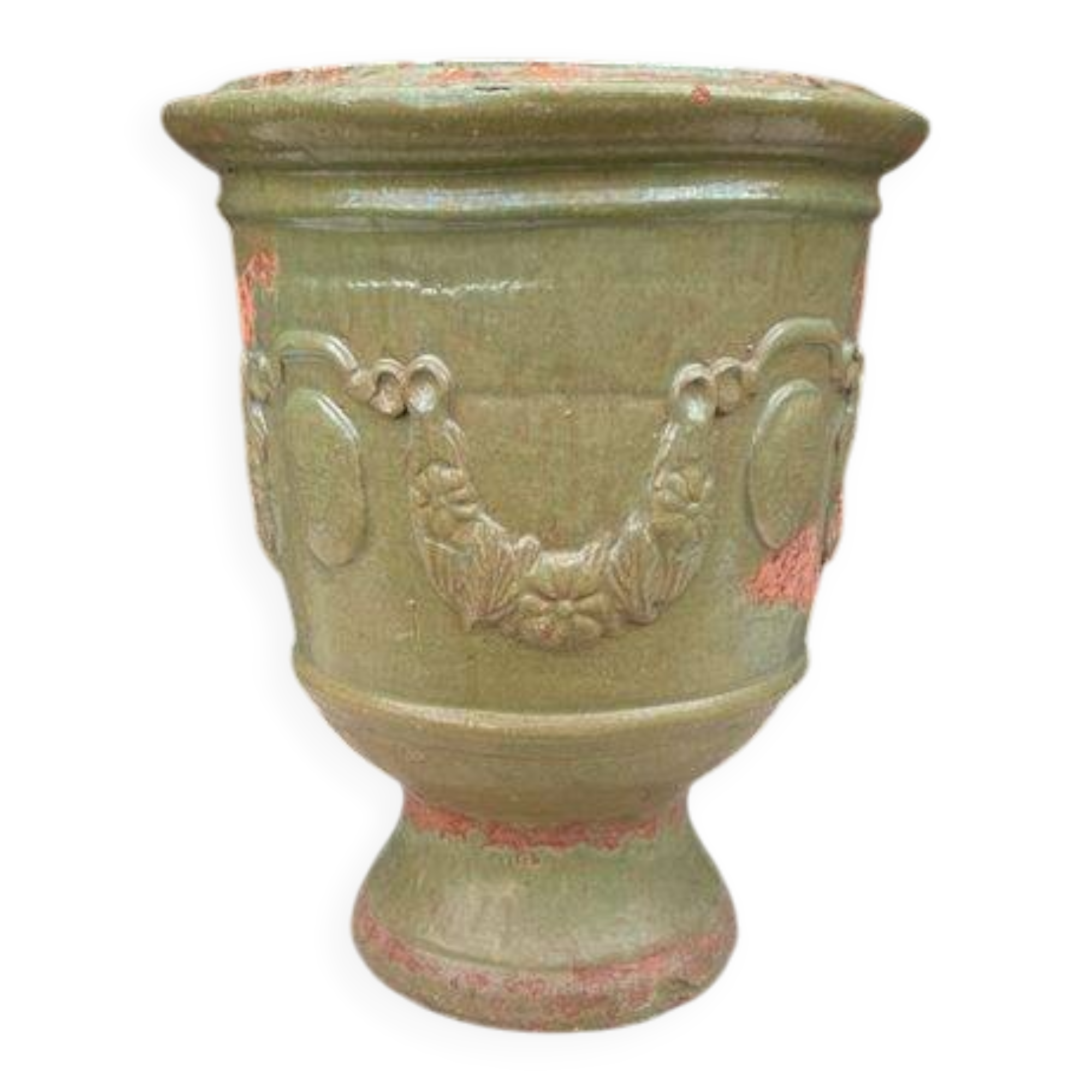 Antique French enamelled earthenware planter or pot