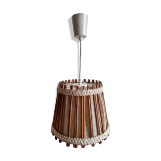 Vintage 70s fabric and wood pendant light