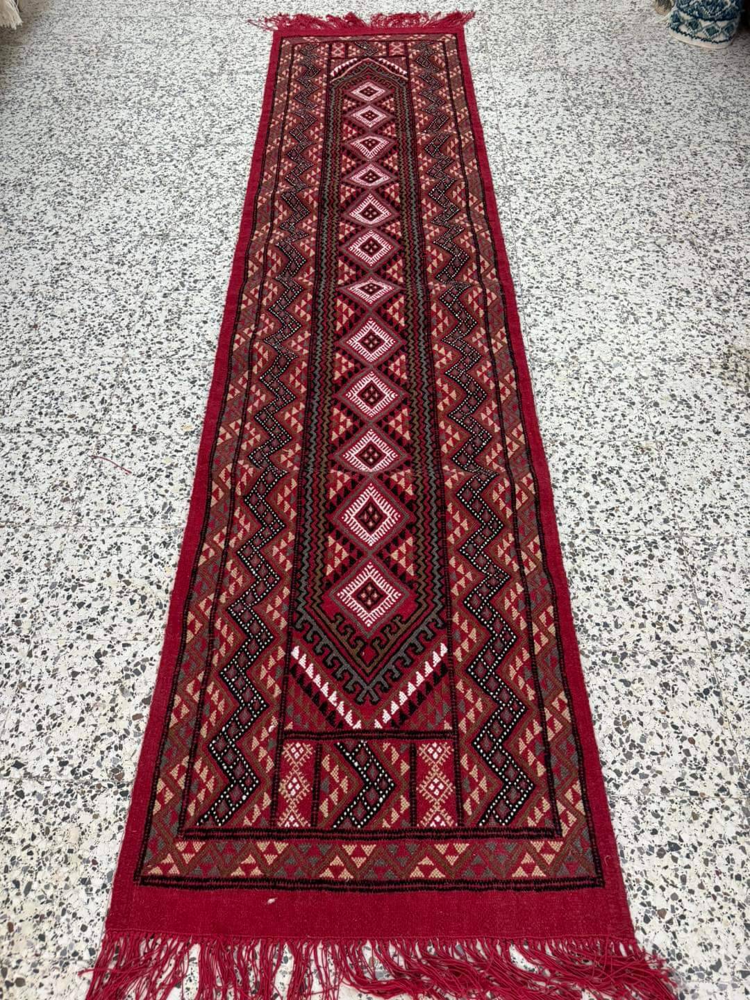 Hand-woven margoum hallway rug in natural wool