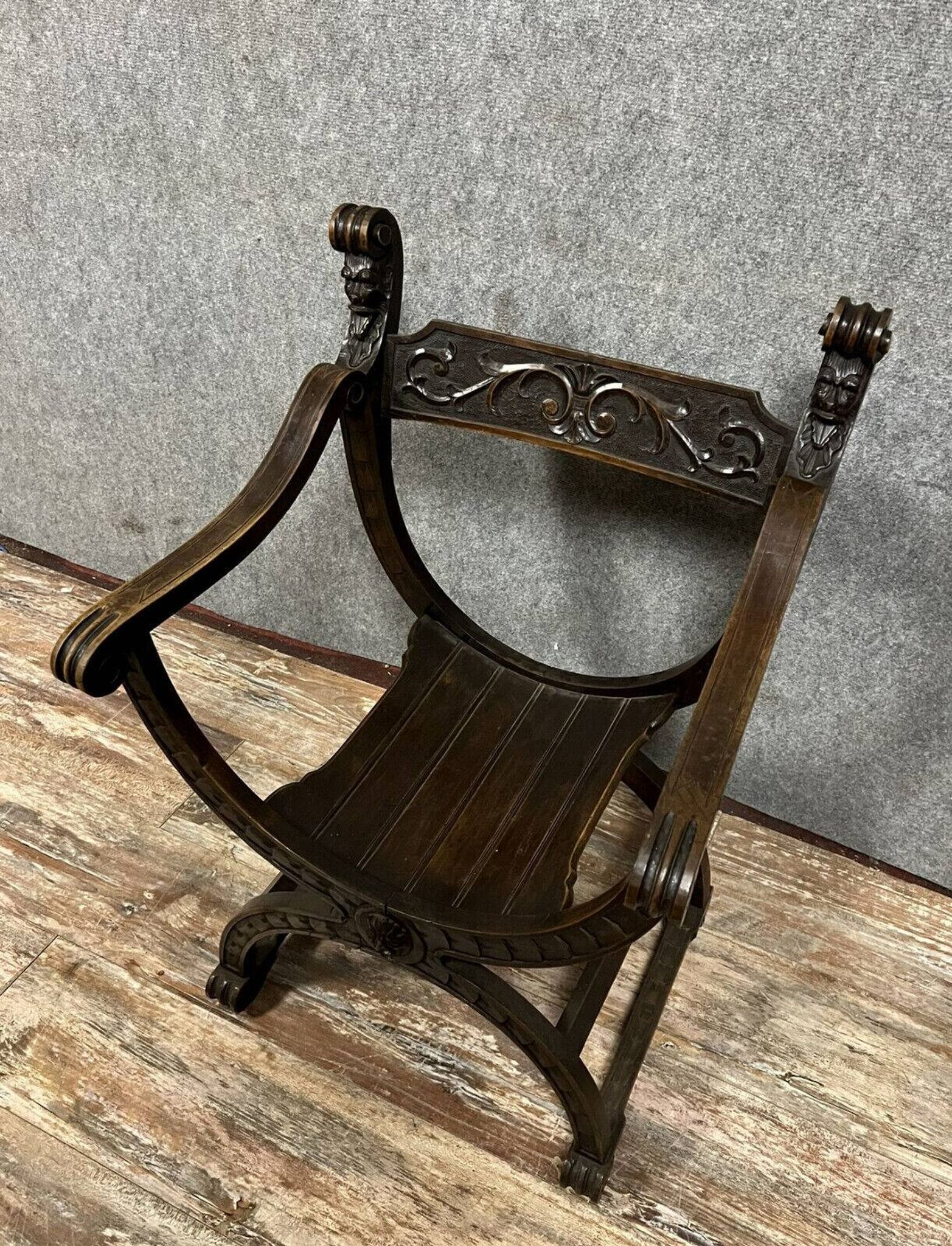 Dagobert Renaissance style armchair in solid wood, 19th century, circa 1850