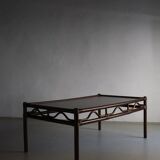 Dark rattan glass coffee table | 1980s