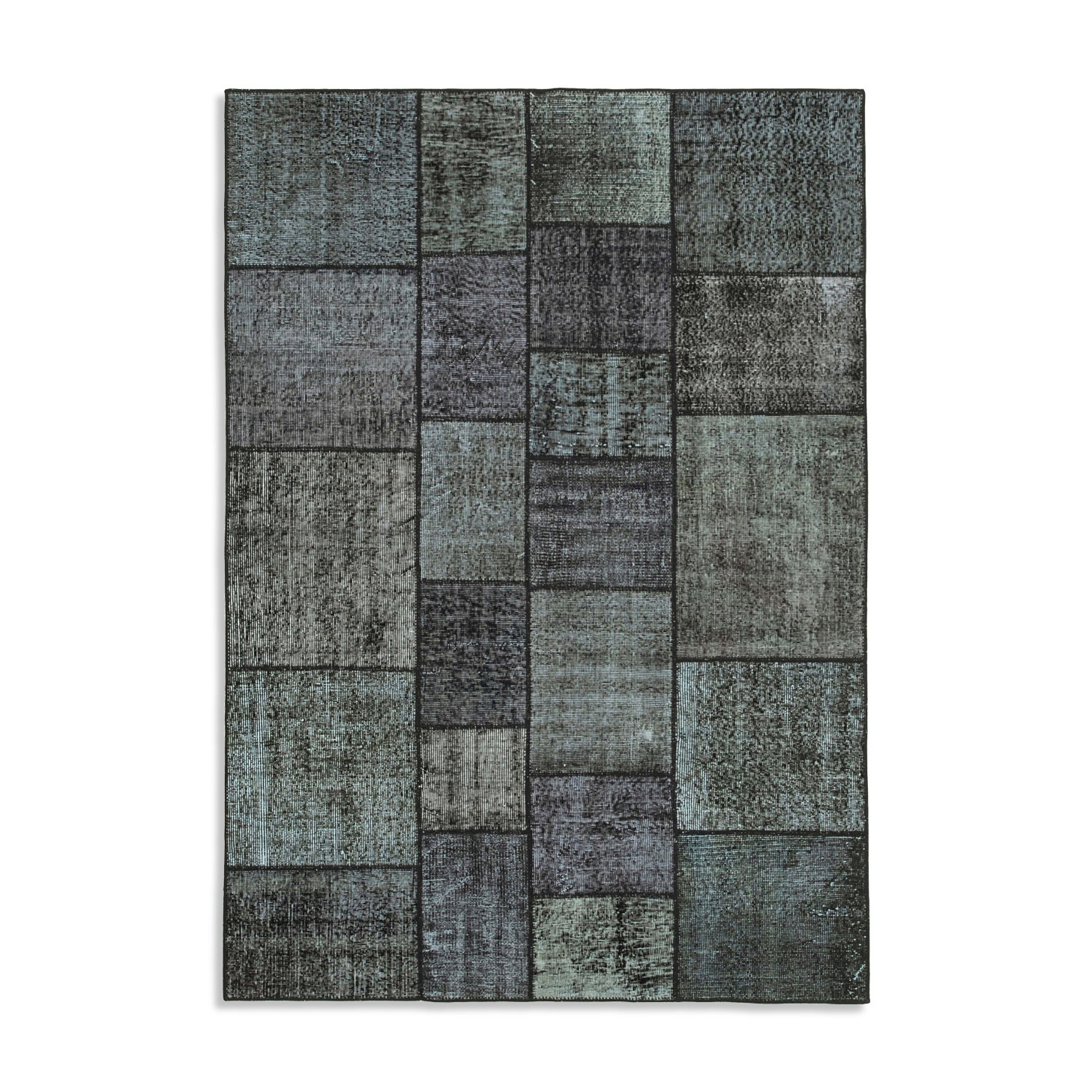 Hand-knotted turkish vintage 172 cm x 243 cm black patchwork rug