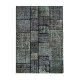 Hand-knotted turkish vintage 172 cm x 243 cm black patchwork rug