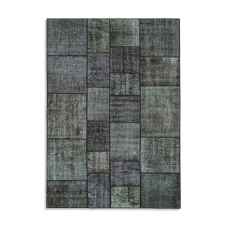 Hand-knotted turkish vintage 172 cm x 243 cm black patchwork rug