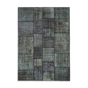 Hand-knotted turkish vintage 172 cm x 243 cm black patchwork rug