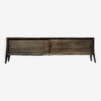 Mid-Century Modern Long Scandinavian Ash Sideboard with Matte Metal Handles, 1960s