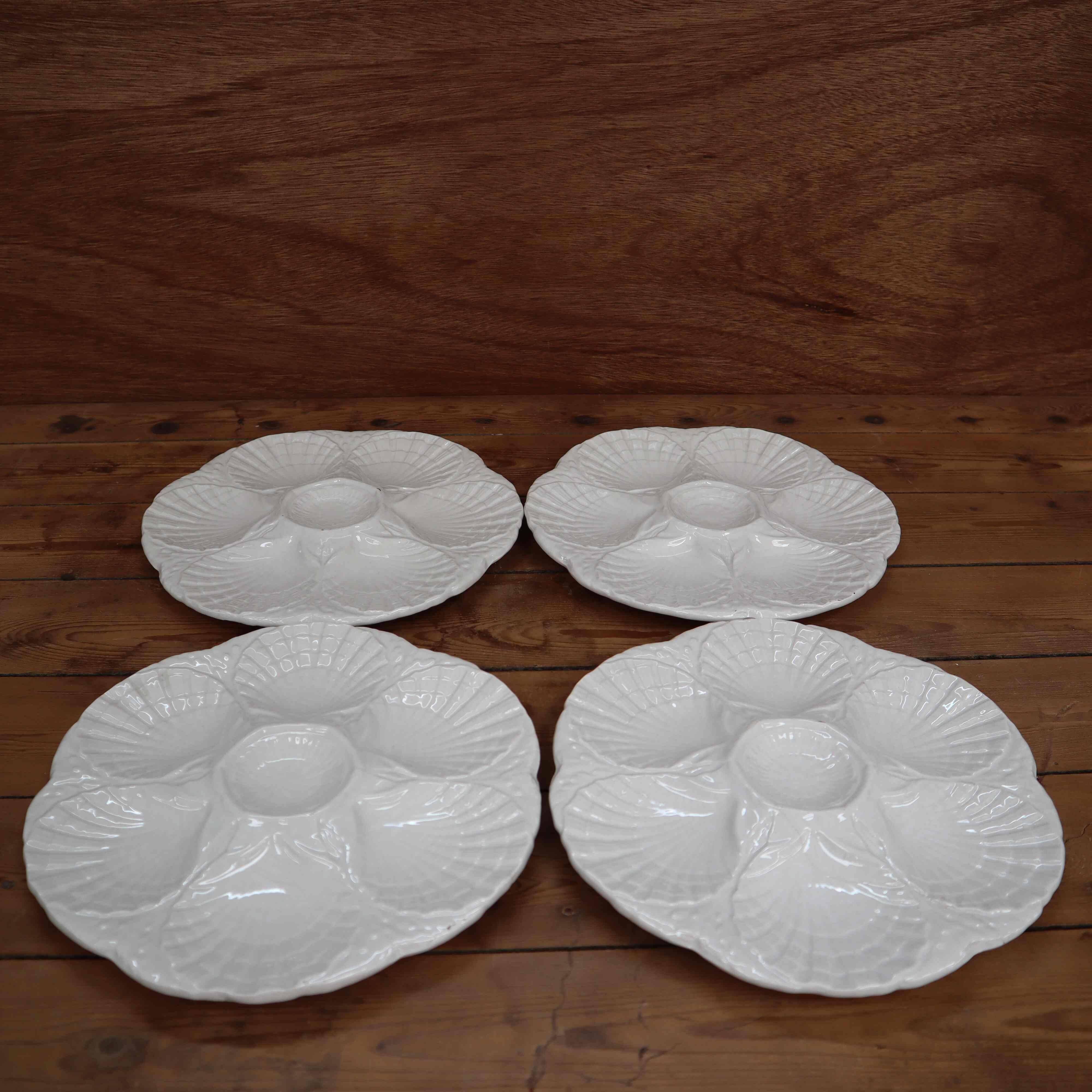 4 vintage off-white oyster plates Sarreguemines 60's