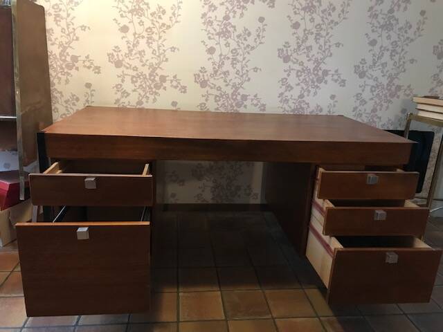 Pierre Paulin CM 223 desk, mahogany and chrome, Thonet edition, 1950