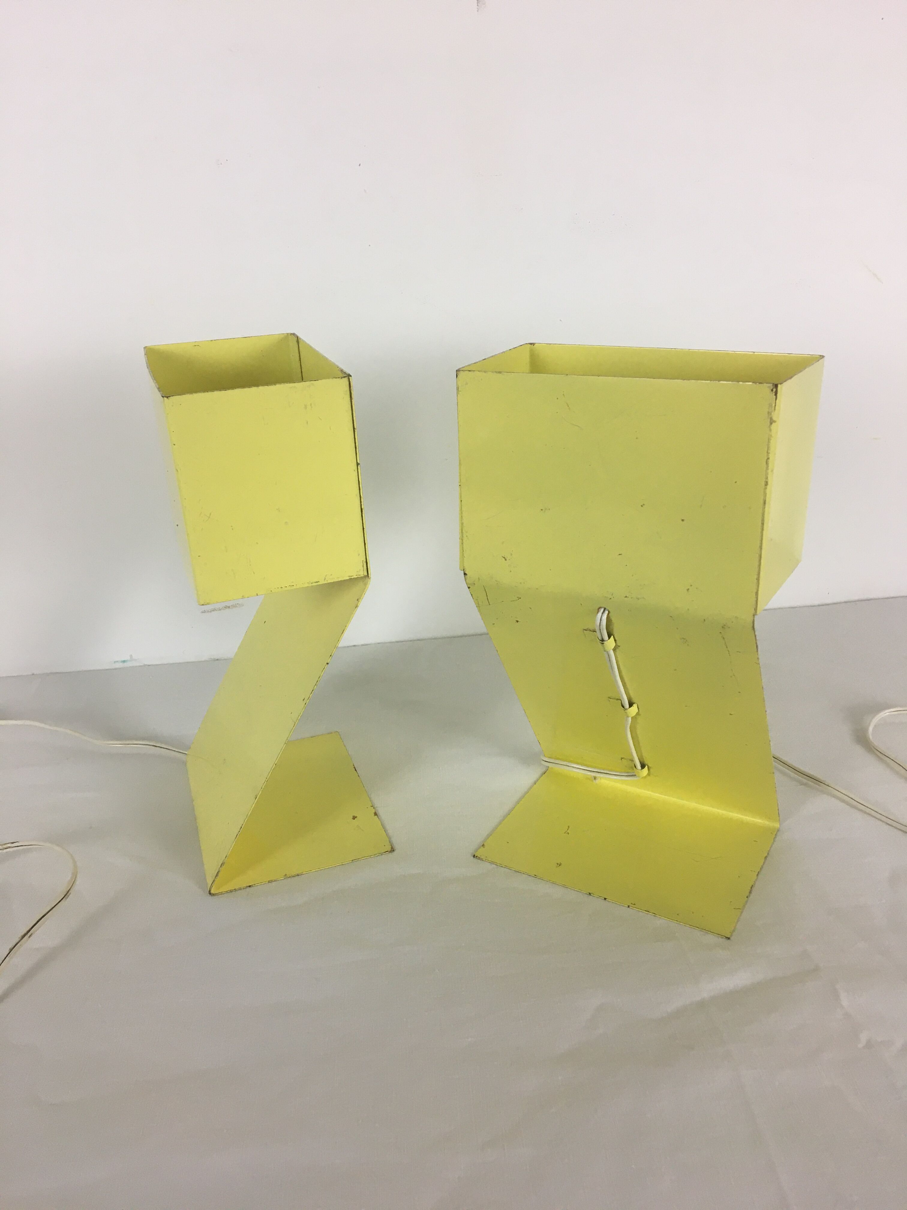 Pair of folded metal bedside lamps 1950