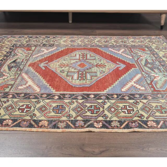 Turkish hand-knotted geometric runner rug 114x169
