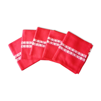 Set of 5 red woven napkins white black vintage white stripes