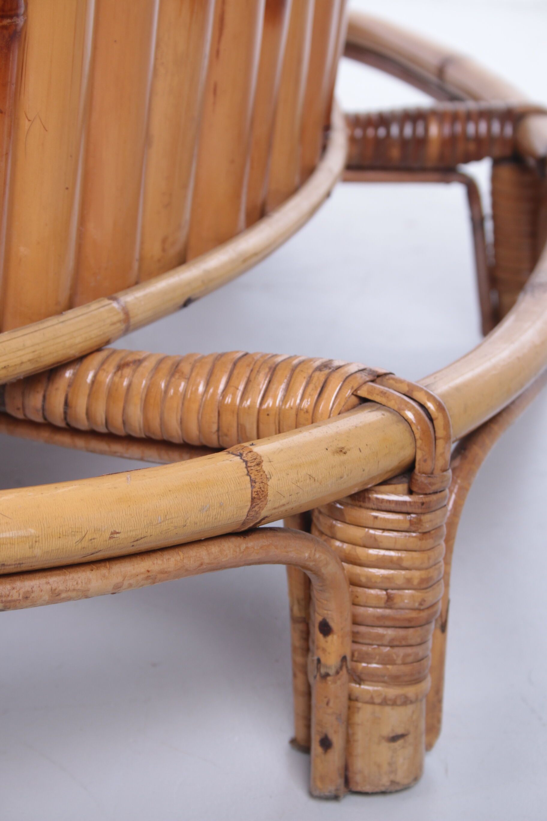 Vintage bamboo Tiki bar cocktail bar with 2 bar stools.