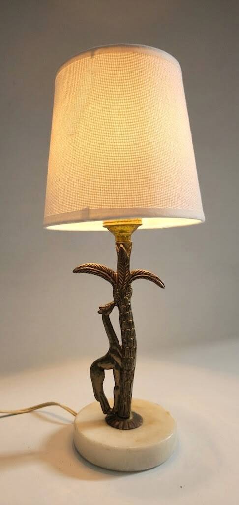 Bronze and marble lamp in Hollywood Regency style.