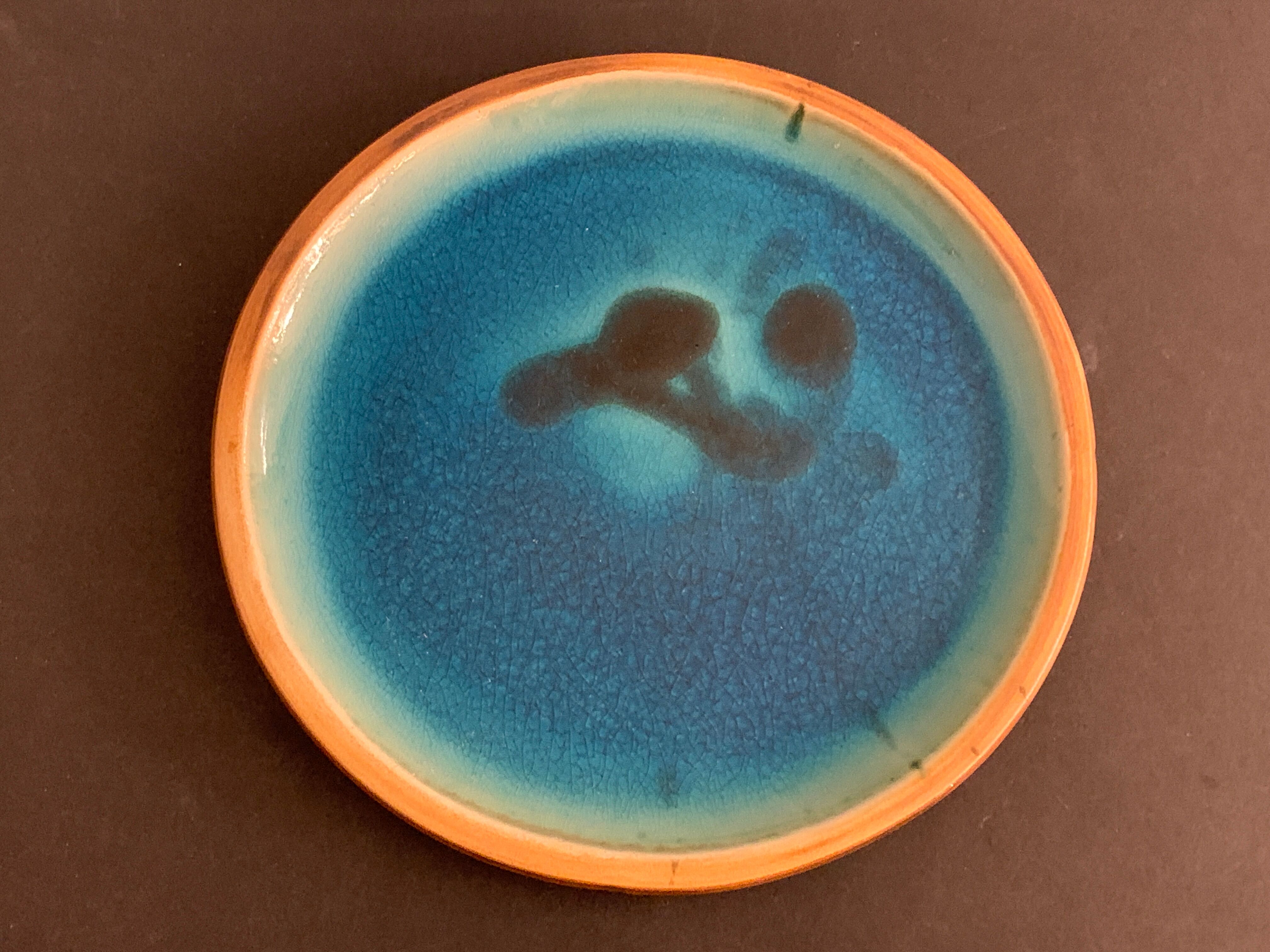 4 flat plates in blue enamelled ceramic La Poterie de la Colombe