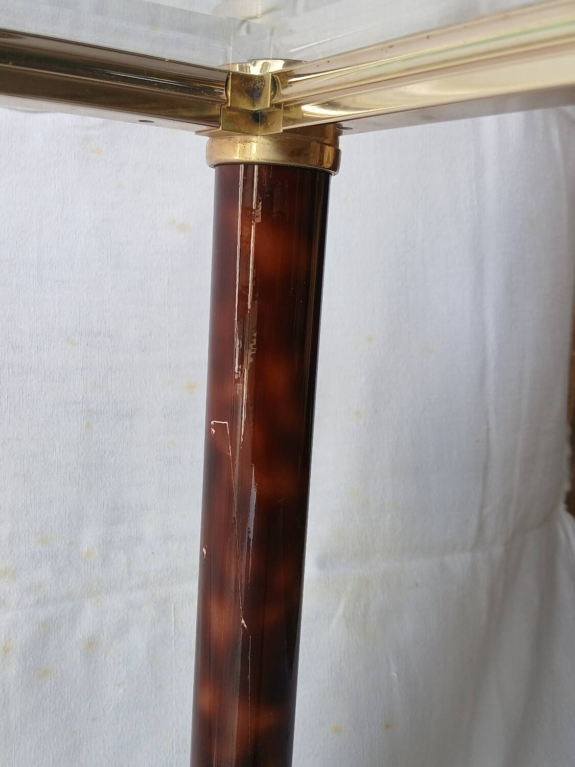 70s glass and brass coffee table