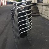 Eight Roland Vlaemynck aluminum coffee terrace armchairs (stackable)