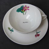 6 CUPS and undercups in NBD Limonges porcelain, hand illuminated, floral patterns